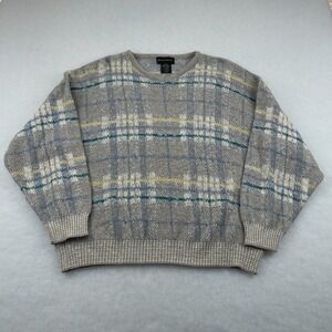 Conte Di Milano Sweater Gray Vintage Plaid Men's XL Made In Italy
